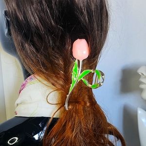 Metal Pink / Lilac Tulip Flower Hair Claw Clip